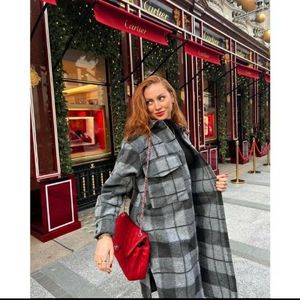 H&M Long Shirt Jacket Shacket Lightweight Coat Plaid Gray Black
